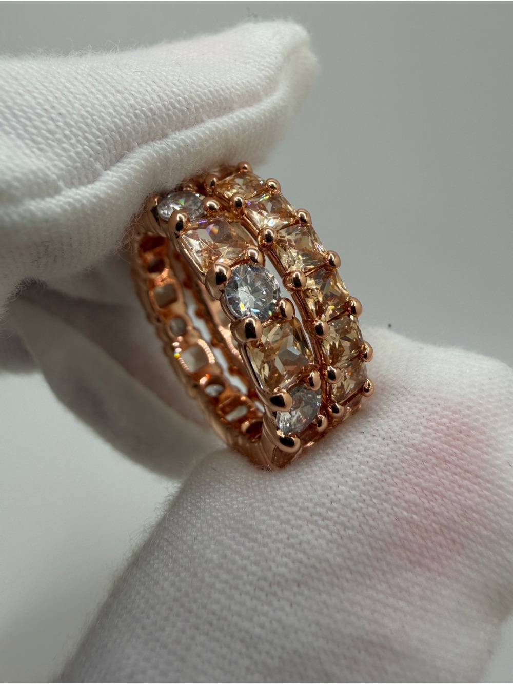 Rose Gold Eternity Stack Ring - Women's Band- Lab Created Amber Topaz Size 8 - Picture 2 of 5